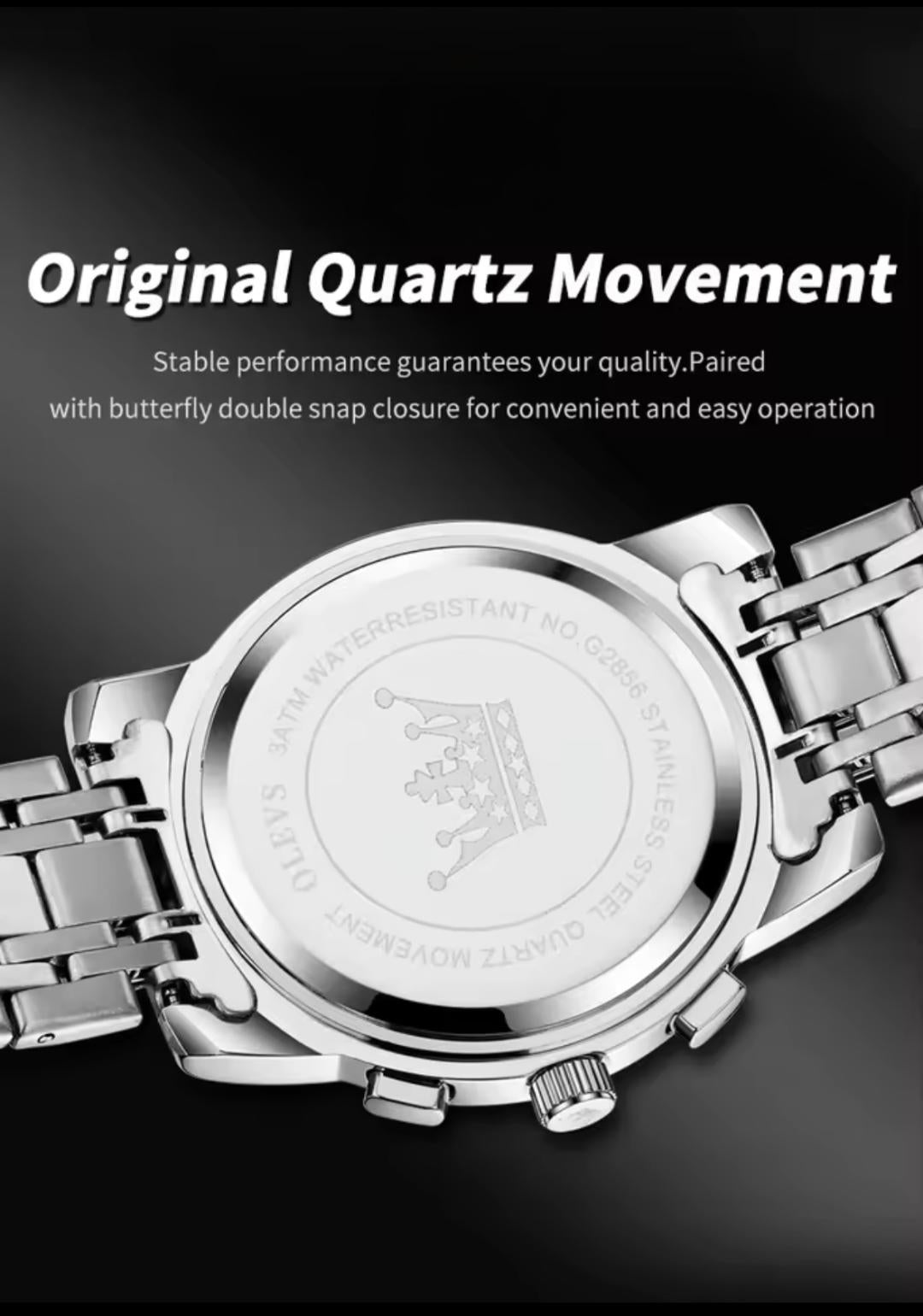 OLEVS 2856 Watches for Men, 24 Hour Moon Phase Chronograph Waterproof Luminous Multifunction Original Luxury Quartz Wristwatch