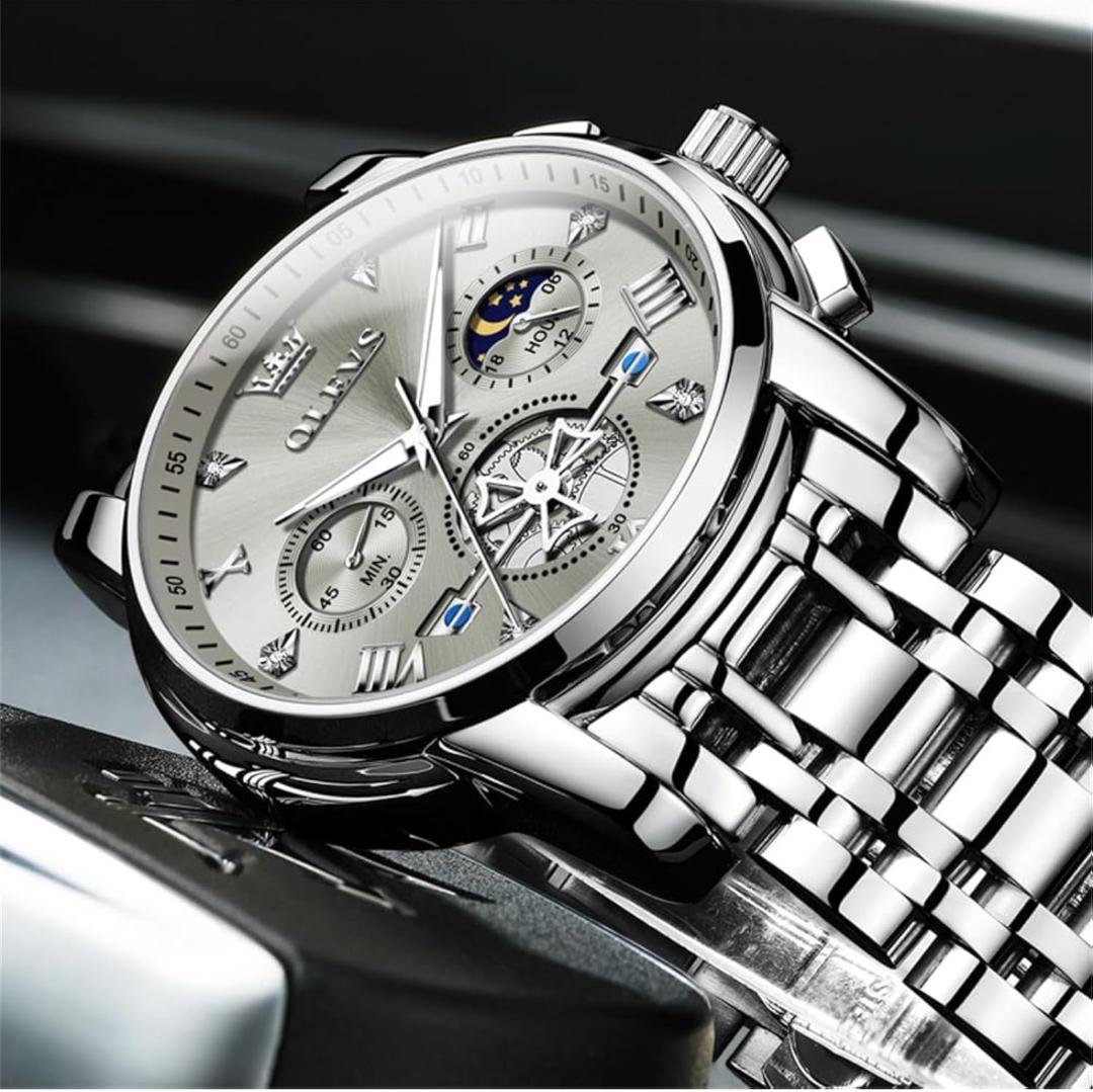OLEVS 2856 Watches for Men, 24 Hour Moon Phase Chronograph Waterproof Luminous Multifunction Original Luxury Quartz Wristwatch