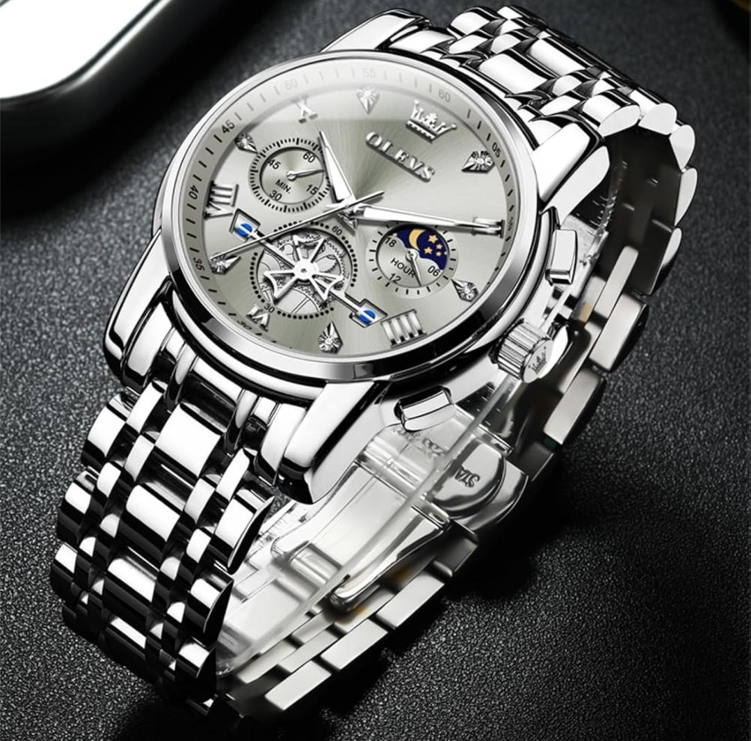 OLEVS 2856 Watches for Men, 24 Hour Moon Phase Chronograph Waterproof Luminous Multifunction Original Luxury Quartz Wristwatch