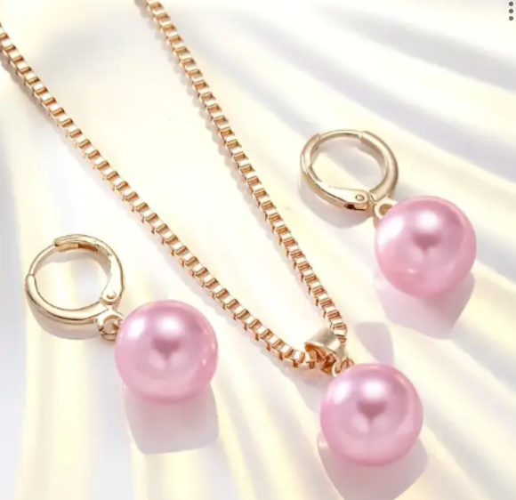3 pcs Elegant Simple Style Pink Imitation Pearl Pendant Set
