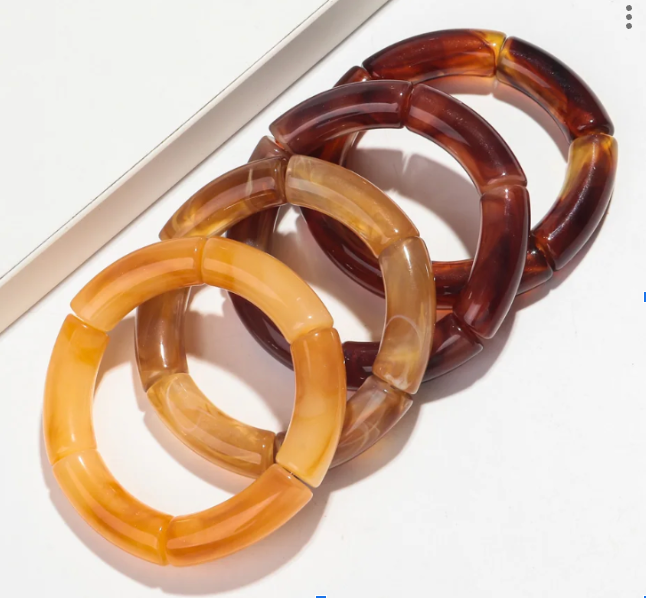 4PCS/Set Vintage Amber Acrylic Bamboo Stackable Bracelets Bangles
