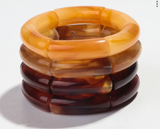 4PCS/Set Vintage Amber Acrylic Bamboo Stackable Bracelets Bangles