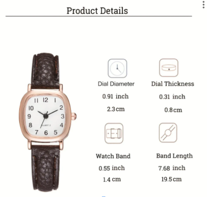 Square Women Simple Small Dial Student Watches Vintage Belt Quartz Wristwatch Black