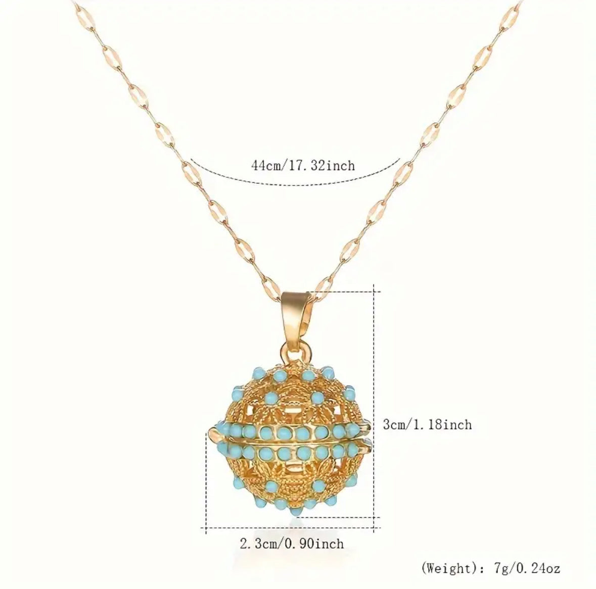 Vintage-Inspired Copper Filigree Sphere Pendant Necklace with Turquoise Accents