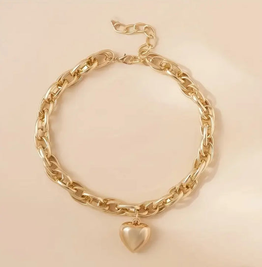 Punk Big Heart Pendant Necklace Gold Tone