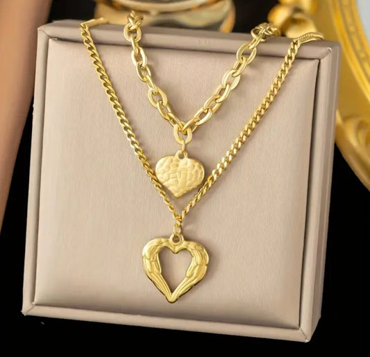 Double Layered Heart Necklace French Romantic Style