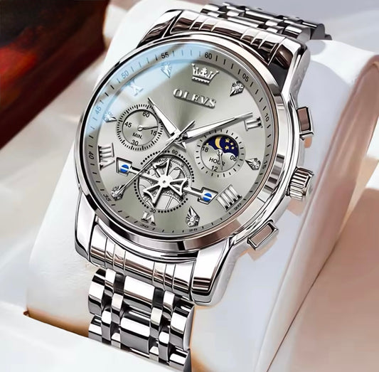OLEVS 2856 Watches for Men, 24 Hour Moon Phase Chronograph Waterproof Luminous Multifunction Original Luxury Quartz Wristwatch
