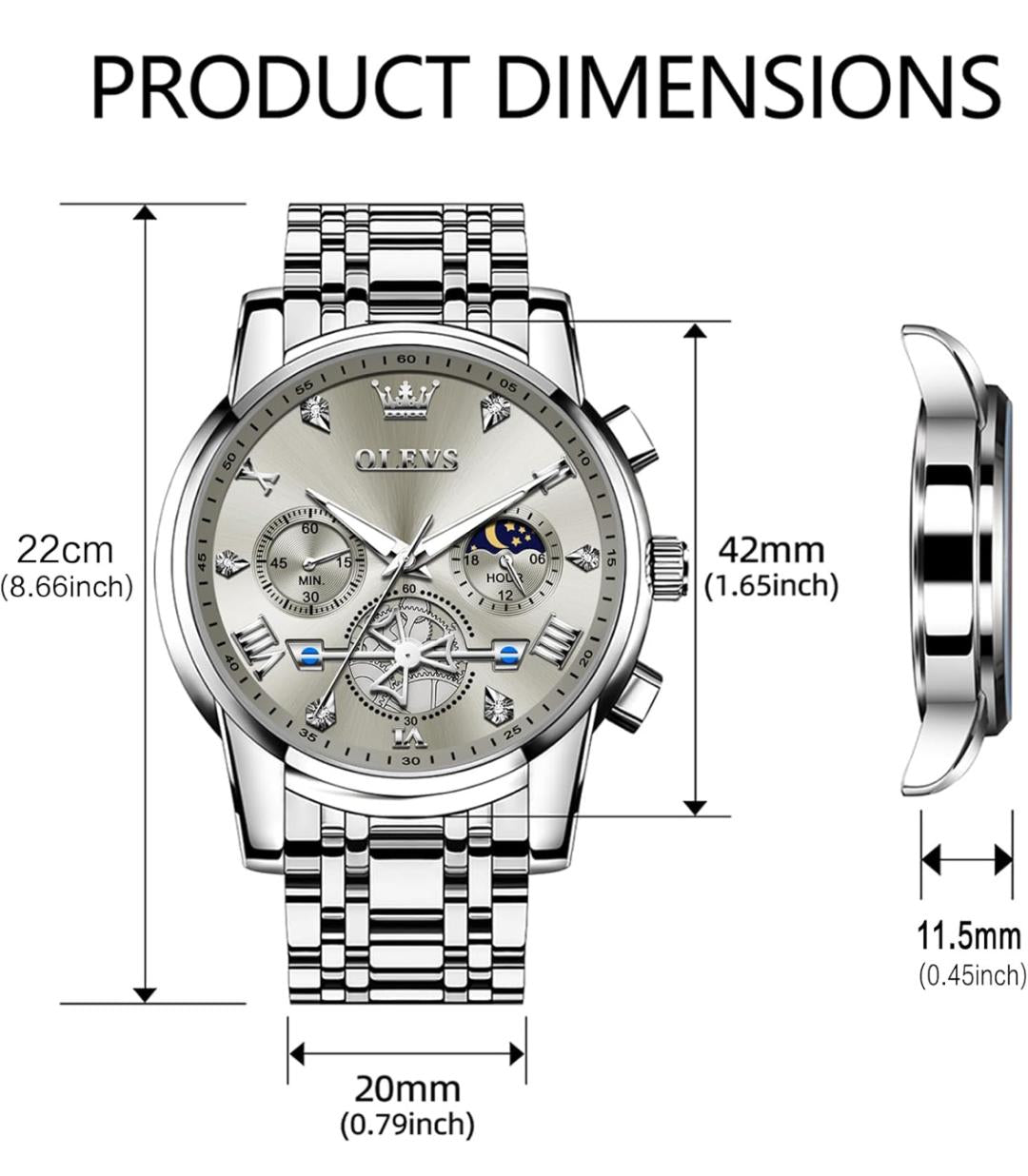 OLEVS 2856 Watches for Men, 24 Hour Moon Phase Chronograph Waterproof Luminous Multifunction Original Luxury Quartz Wristwatch