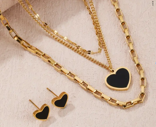 3pcs Autumn-Winter New Style Fashionable Women's Stainless Steel Black Heart Set