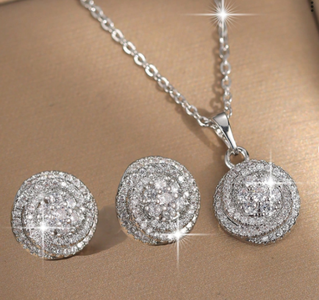 3pcs Classic Flower Necklace Earring Set