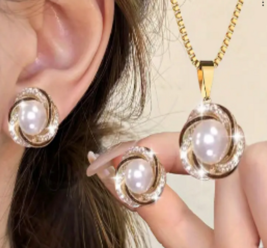 3pcs Elegant Sparkling Imitation Pearl Set