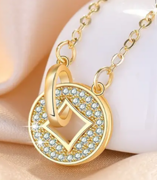 Women's Titanium Steel Necklace with Vintage Chinese Coin Pendant & Sparkling Stones