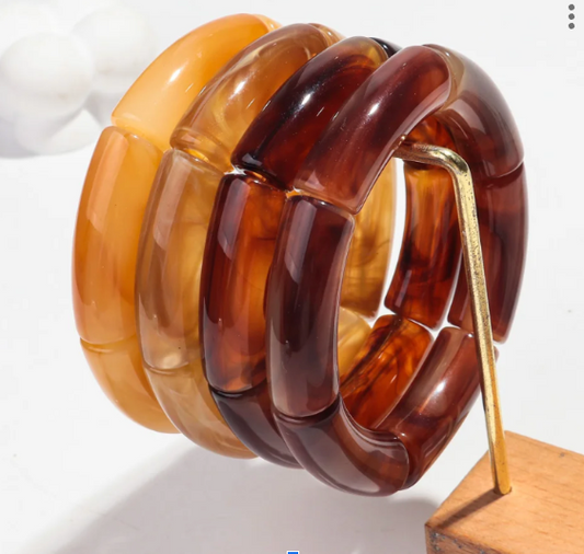 4PCS/Set Vintage Amber Acrylic Bamboo Stackable Bracelets Bangles